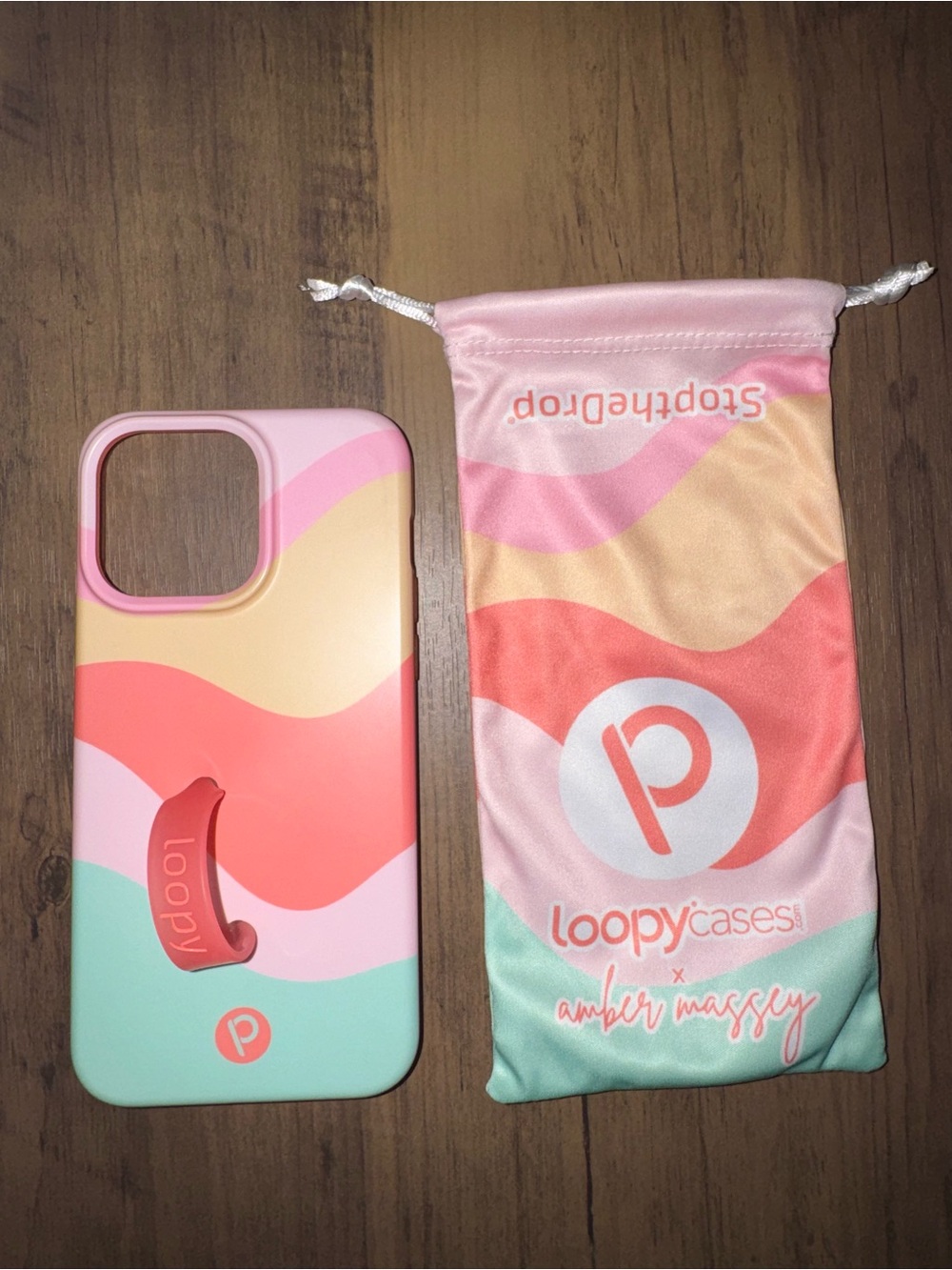 iPhone 15 pro max Loopy Case Pastel Pink Coral Cream & Mint Wave Phone Case